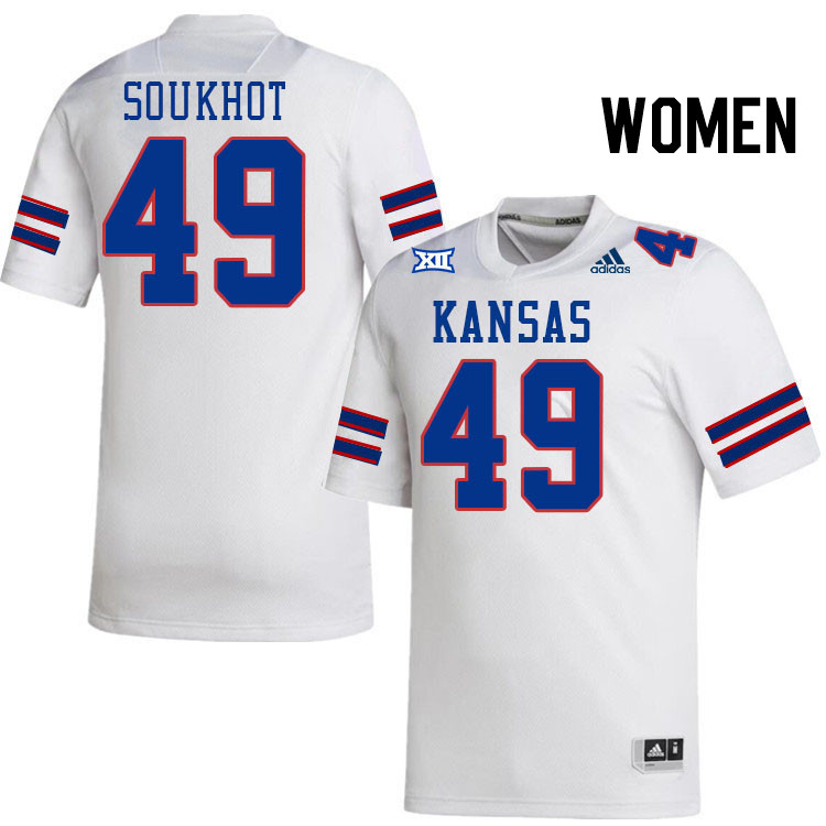 Women #49 Tyler Soukhot Kansas Jayhawks College Football Jerseys Stitched Sale-White